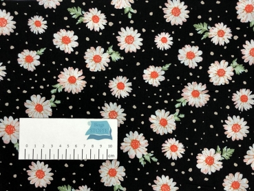 Baumwoll-Stoff Blumen Schwarz Bunt Nr 3613
