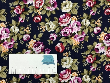 Baumwoll-Stoff Blumen Marine Bunt Nr 3625