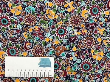 Baumwoll-Stoff Blumen Marine Bunt Nr 3631