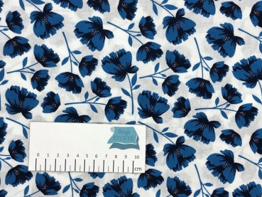 Baumwoll-Stoff Blumen Blau Weiß Nr 3635