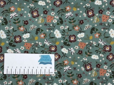 Baumwoll-Stoff Blumen Grün Bunt Nr 3640