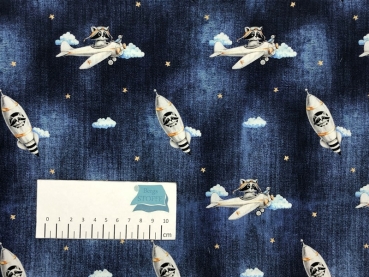 Baumwoll-Stoff Panda Jeansblau Bunt Nr 3689