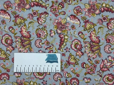 Baumwoll-Stoff Blumen Grau Bunt Nr 3698