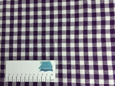 Baumwolle Vichy Karo mit Herzen Lila 10mm