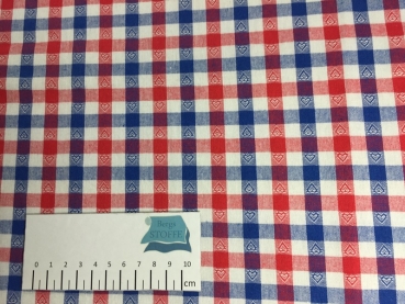 Baumwolle Vichy Karo mit Herzen Rot Blau 10mm