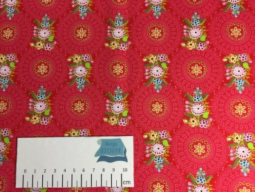 Baumwoll-Stoff Blumen Rot Nr 141
