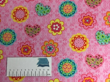Preview: Baumwoll-Stoff Blumen Rosa Bunt Nr 166