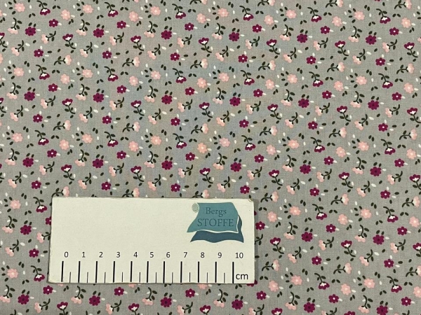 Baumwoll-Stoff Blumen Grau Bunt Nr 4287
