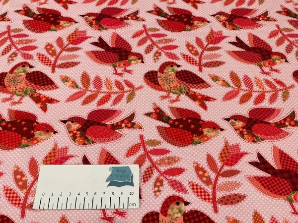 Jersey Baumwoll-Stoff Vogel Rosa Bunt Nr 4008