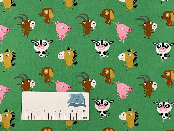 Baumwoll-Stoff Tiere Grün Bunt Nr 4302