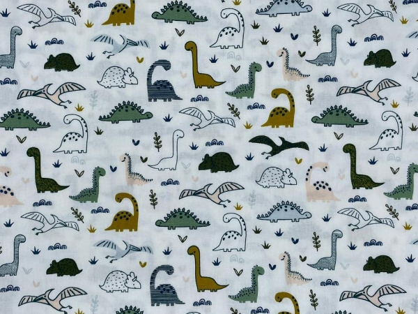 Baumwoll-Stoff Dino Weiß Bunt Nr 4273