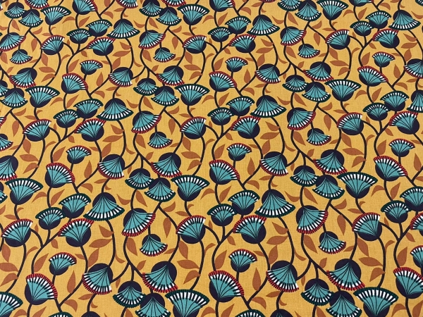 Baumwoll-Stoff Blumen Senfgelb Bunt Nr 4475