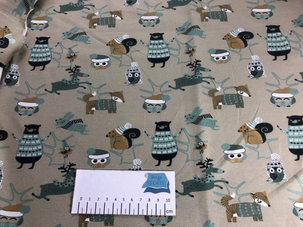 Jersey Baumwoll-Stoff Stenzo Waldtiere Beige Bunt Nr 3182