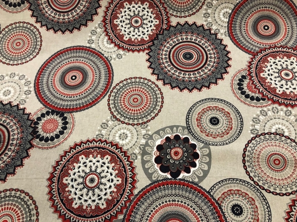Schwere Baumwolle Stoff Mandala Rot Bunt Nr 4363