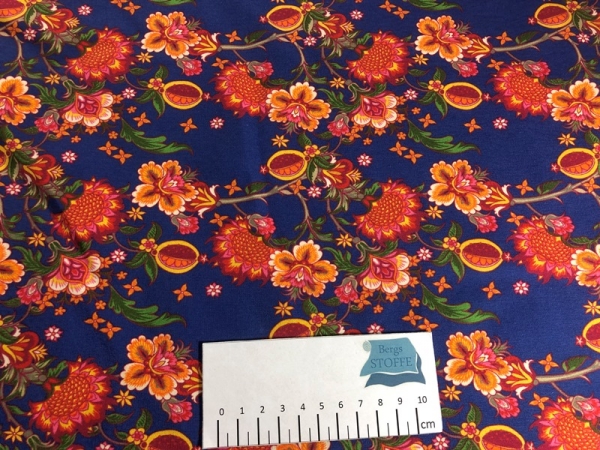 Jersey Baumwoll-Stoff Stenzo Blumen Blau Bunt Nr 3287