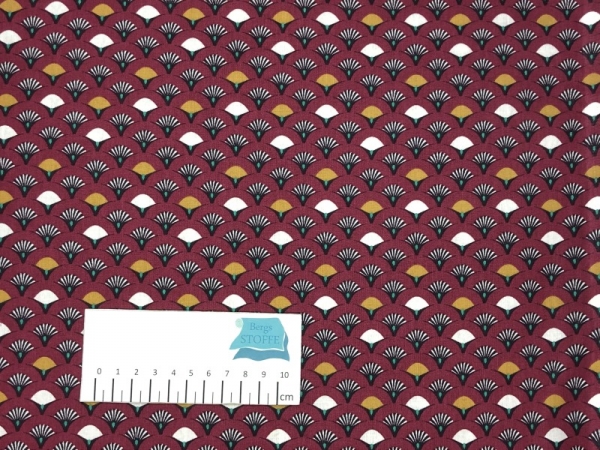 Baumwoll-Stoff Feder Bordeauxrot Bunt Nr 3466