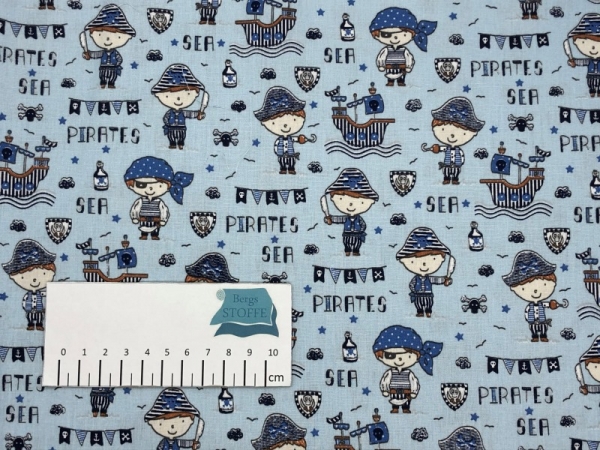Baumwoll-Stoff Pirat Blau Bunt Nr 3495