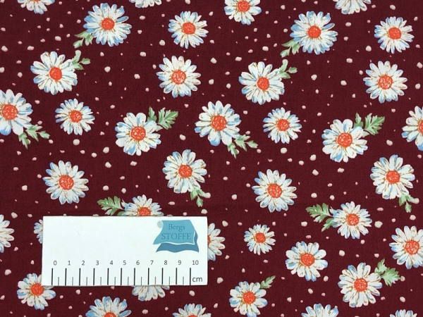 Baumwoll-Stoff Blumen Bordeaux Bunt Nr 3535