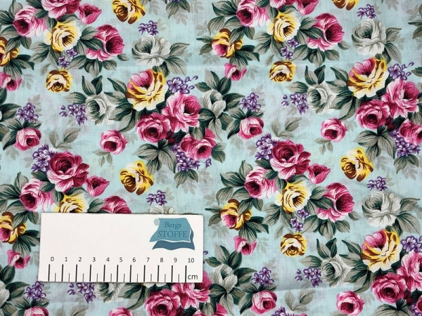 Baumwoll-Stoff Blumen MInt Bunt Nr 3538