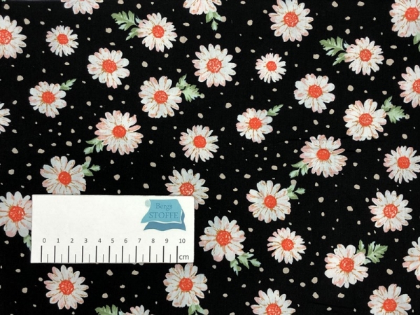 Baumwoll-Stoff Blumen Schwarz Bunt Nr 3613
