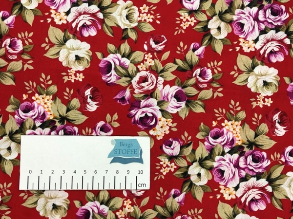 Baumwoll-Stoff Blumen Rot Bunt Nr 3622