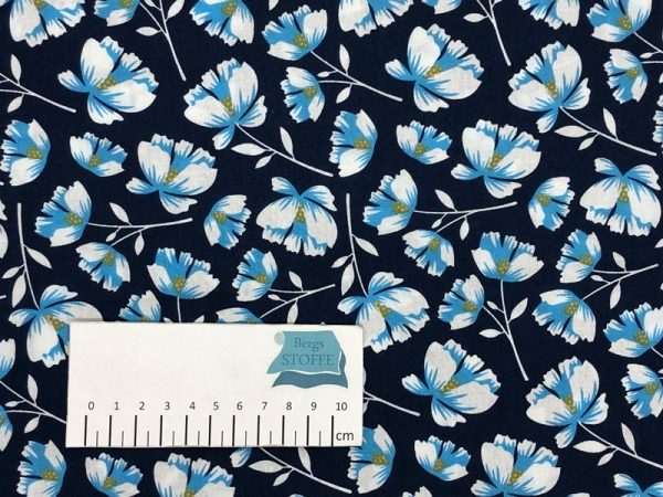 Baumwoll-Stoff Blumen Blau Weiß Nr 3636