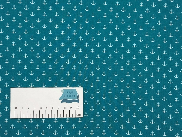 Baumwoll-Stoff Anker Türkis Weiß Nr 3643
