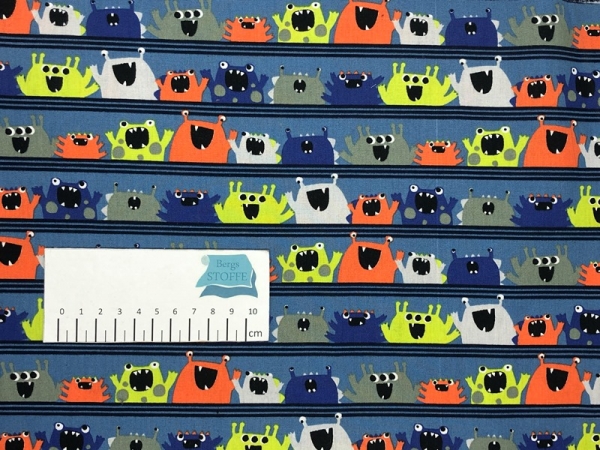 Baumwoll-Stoff Monster Blau Bunt Nr 3673