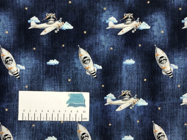 Baumwoll-Stoff Panda Jeansblau Bunt Nr 3689