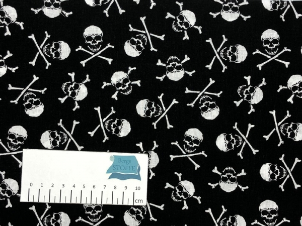 Baumwoll-Stoff Totenkopf Weiß Bunt Nr 3715
