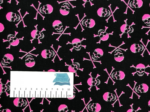 Baumwoll-Stoff Totenkopf Neonpink Bunt Nr 3716