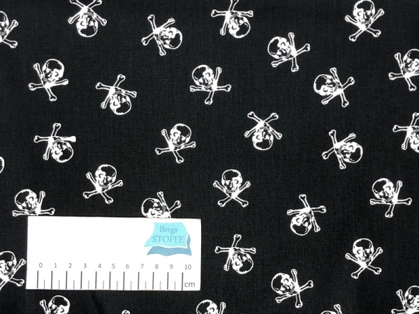 Baumwoll-Stoff Totenkopf Schwarz Weiß Nr 3725
