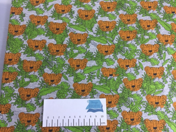 Jersey Baumwoll-Stoff Tiger Grau Bunt Nr 3154