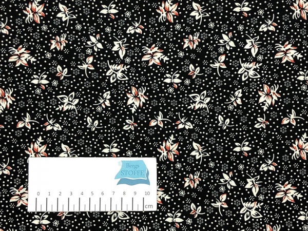 Baumwoll-Stoff Blumen Schwarz Bunt Nr 3787