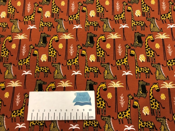 Jersey Baumwoll-Stoff Giraffe Terrakotta Bunt Nr 3860