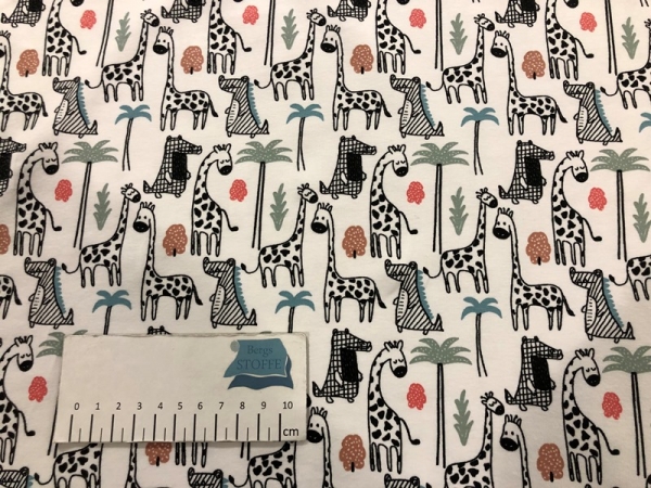 Jersey Baumwoll-Stoff Giraffe Weiß Bunt Nr 3863