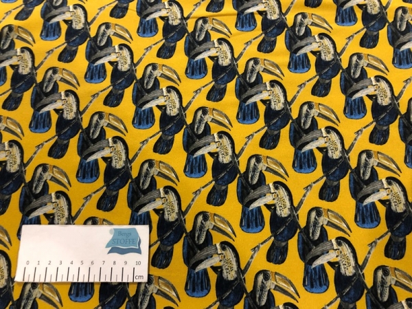 Jersey Baumwoll-Stoff Vogel Senfgelb Bunt Nr 3885