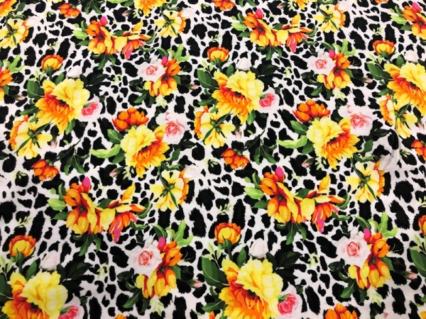 Jersey Baumwoll-Stoff Blumen Bunt Nr 3890