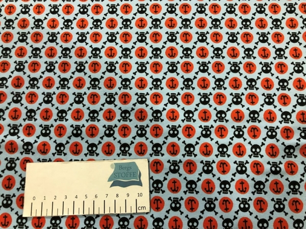 Jersey Baumwoll-Stoff Anker & Totenkopf Hellblau Bunt Nr 3919