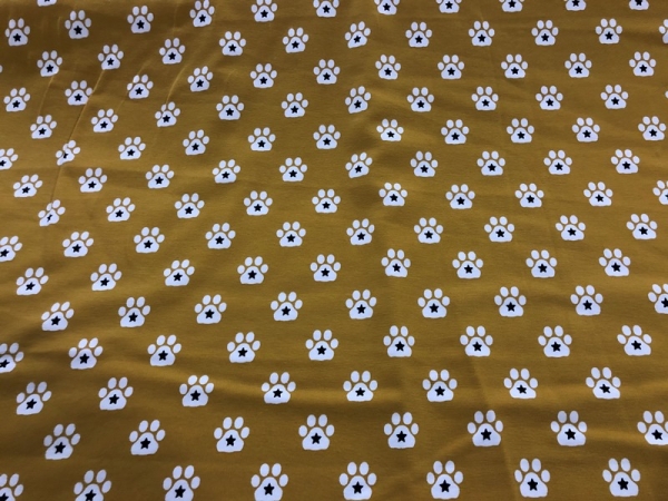 Jersey Baumwoll-Stoff Tatzen Senfgelb Bunt Nr 3947