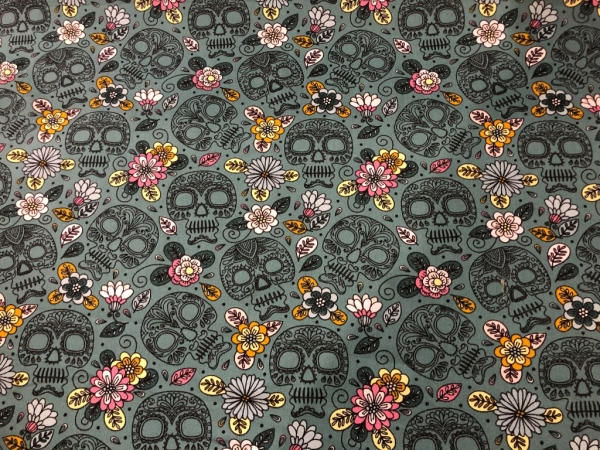 Baumwoll-Stoff Skull Farbe Petrol Bunt Nr 4675
