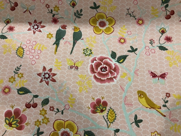 Baumwoll-Stoff Blumen Farbe Rosa Bunt Nr 4685