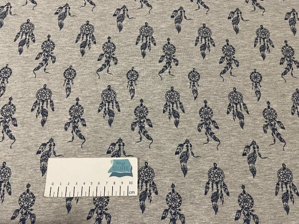Jersey Baumwoll-Stoff Traumfänger Grau Bunt Nr 4099