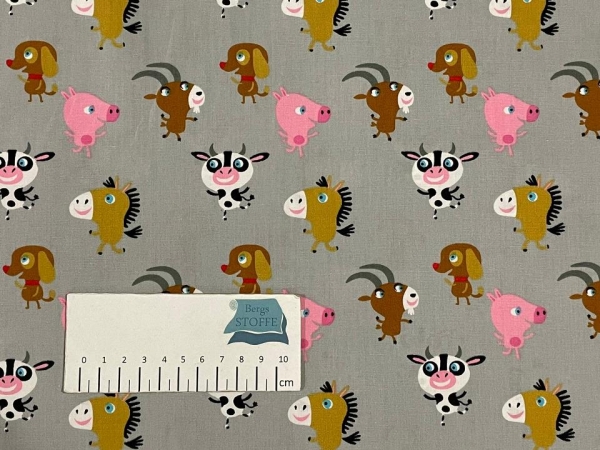 Baumwoll-Stoff Tiere Grau Bunt Nr 4305
