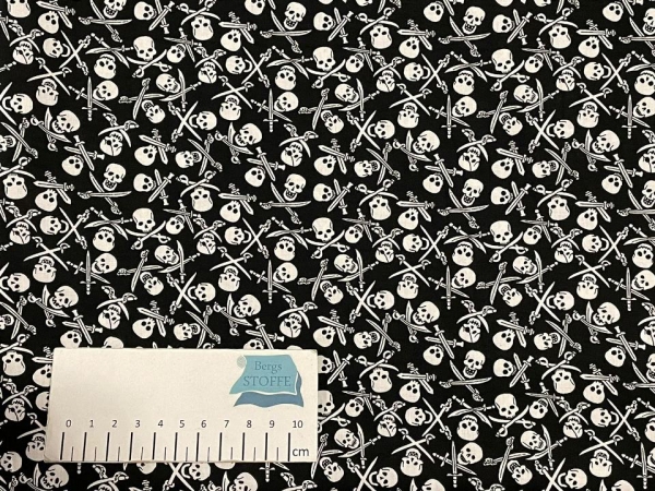Baumwoll-Stoff Totenkopf Schwarz Bunt Nr 4261