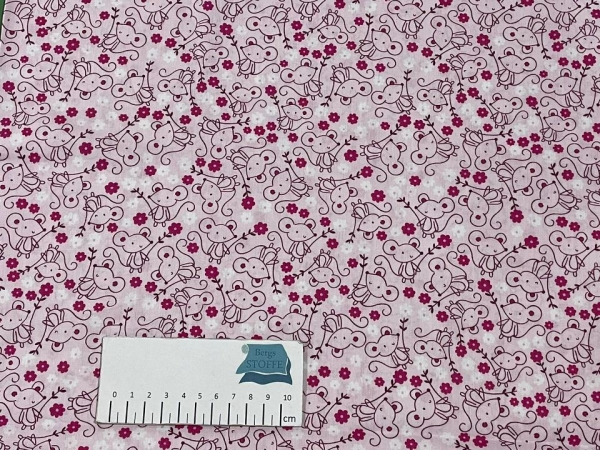 Baumwoll-Stoff Maus Rosa Bunt Nr 4284