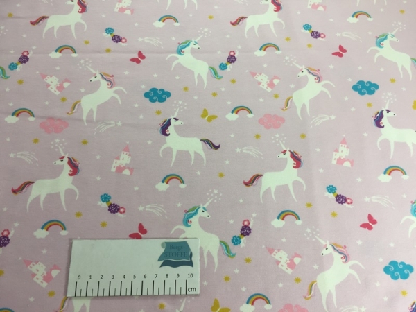 Jersey Baumwoll-Stoff Einhorn Rosa Bunt Nr 2804