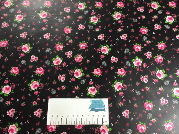 Beschichtete Baumwolle Blumen Schwarz Bunt Nr 1847