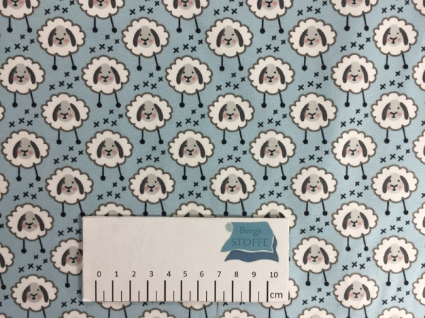 Jersey Baumwoll-Stoff Stenzo Schaf Hellblau Bunt Nr 2928