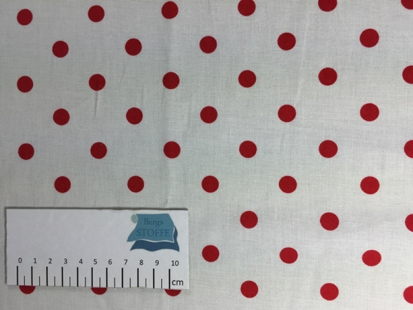 Baumwolle Punkte  12mm  Weiß Rot